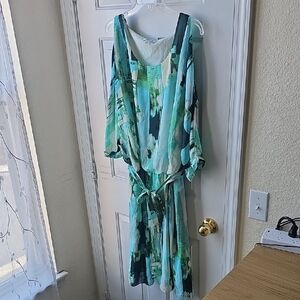 DKNYC Long Sleeve Dress with Green and Blue Abstract Pattern